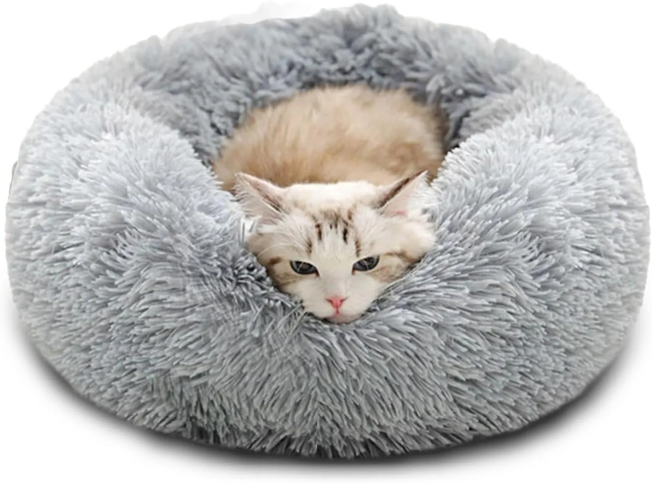 16-Inch Round Washable Dog Beds | Anti-Anxiety Small Pet Furniture | Soft Calming Donut Bed | Fluffy Plush Material | Anti-Slip Bottom Small Puppy Essentials