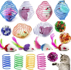 18 Pack Assorted Cat Metal Spring Balls Stretchable Large Cat Spiral Toy Crinkle Balls Interactive Kitten Rolling Coils Spring Inside Caged Rats Pet Supplies Indoor Outdoor Ferrets