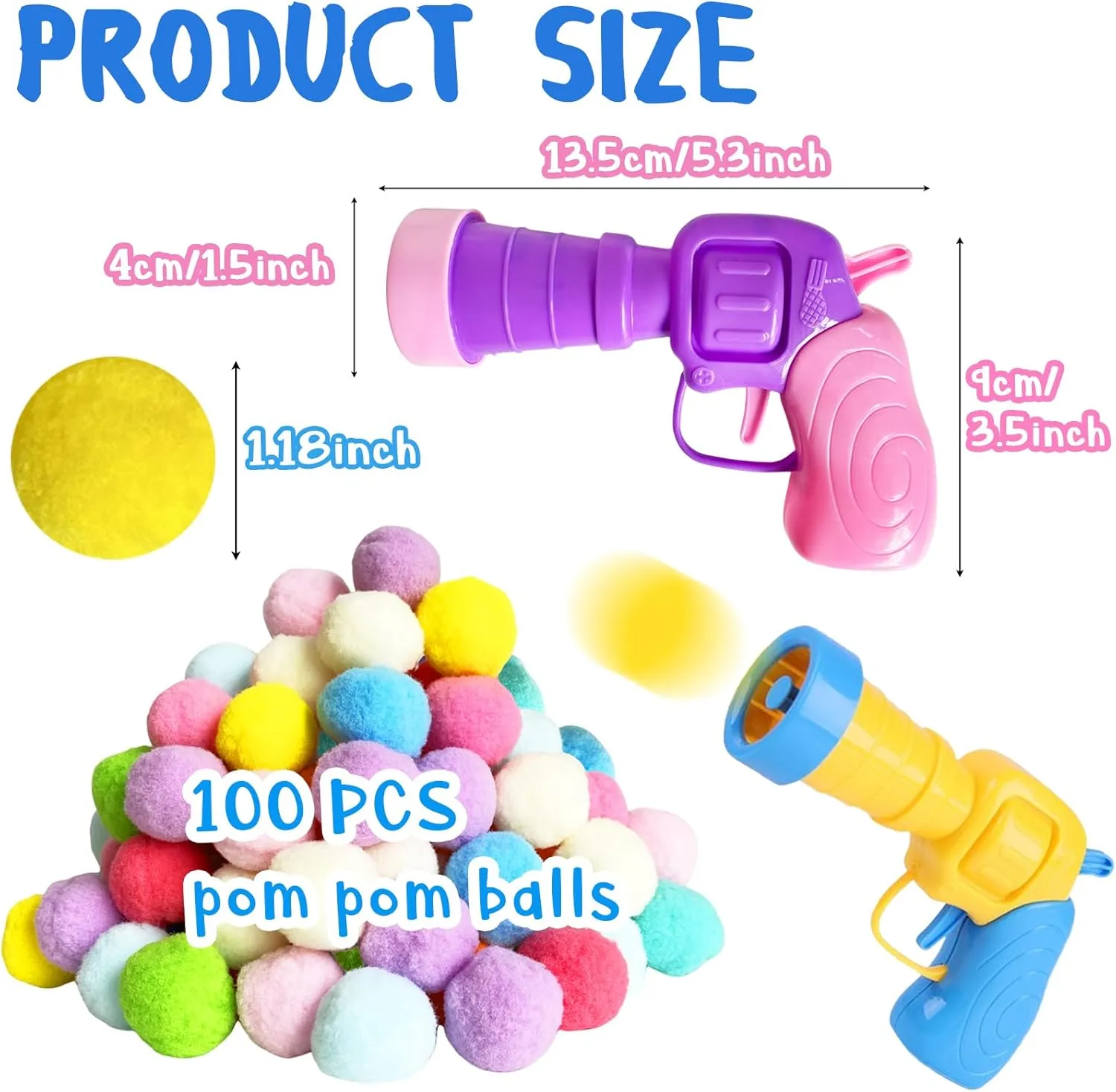 2 Cat Toy Launchers & 100 Cat Pom Pom Balls,Cat Toys Balls Launcher,Launch Ball Interactive Toy,Silent Plush Elastic Ball for Kitty