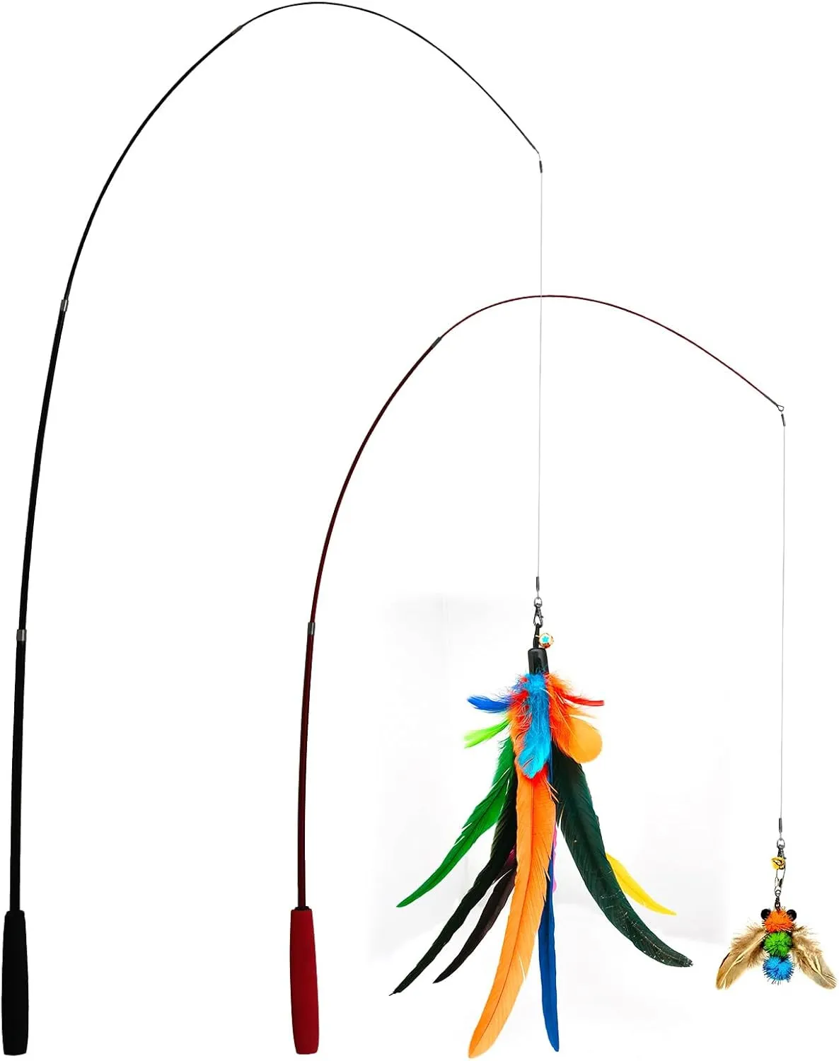 2PCS Ultra-Long Cat Teaser(50" 38") 9PCS Da Bird Feather Refills, Fishing Pole Toy,Interactive Toys -Retractable Cat Wand Toy and Feather Toys Refills Attachment Replacement for Indoor Cats