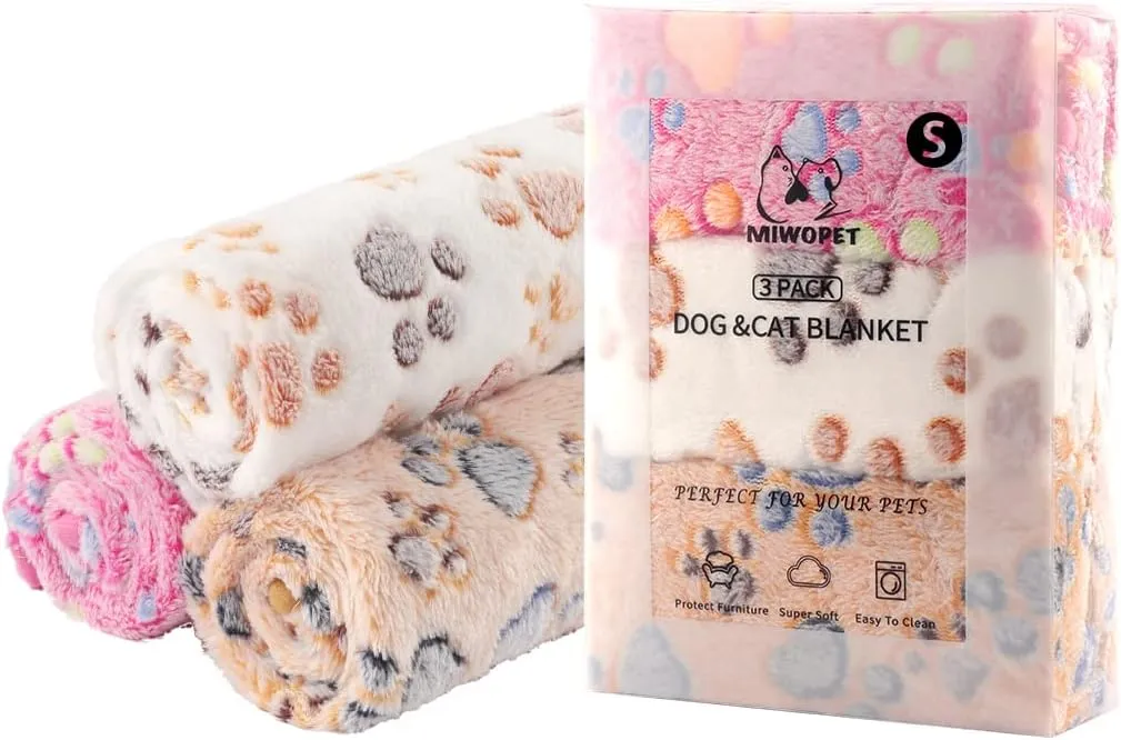 3 Pack Cat and Dog Blanket Soft & Warm Fleece Flannel Sleep Mat, Great Pet Throw for Puppy, Kitten,Cats,Small Dogs (Small 23" x 15")
