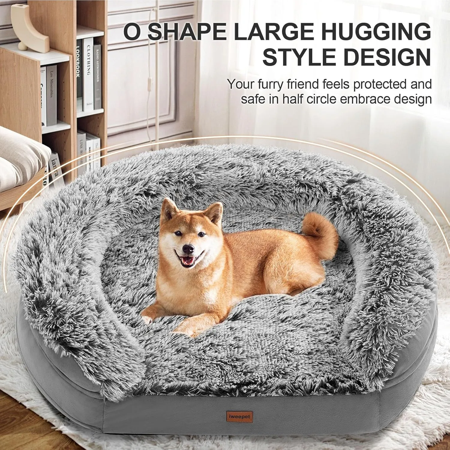 3.7 inch Thickened Orthopedic Dog Beds for Large Dogs,Supportive Dog Sofa Bed with 28D Egg-Crate Foam, Removable Washable Plush Cover, Waterproof Lining, Half-Round Design for Puppy, Senior Dog
