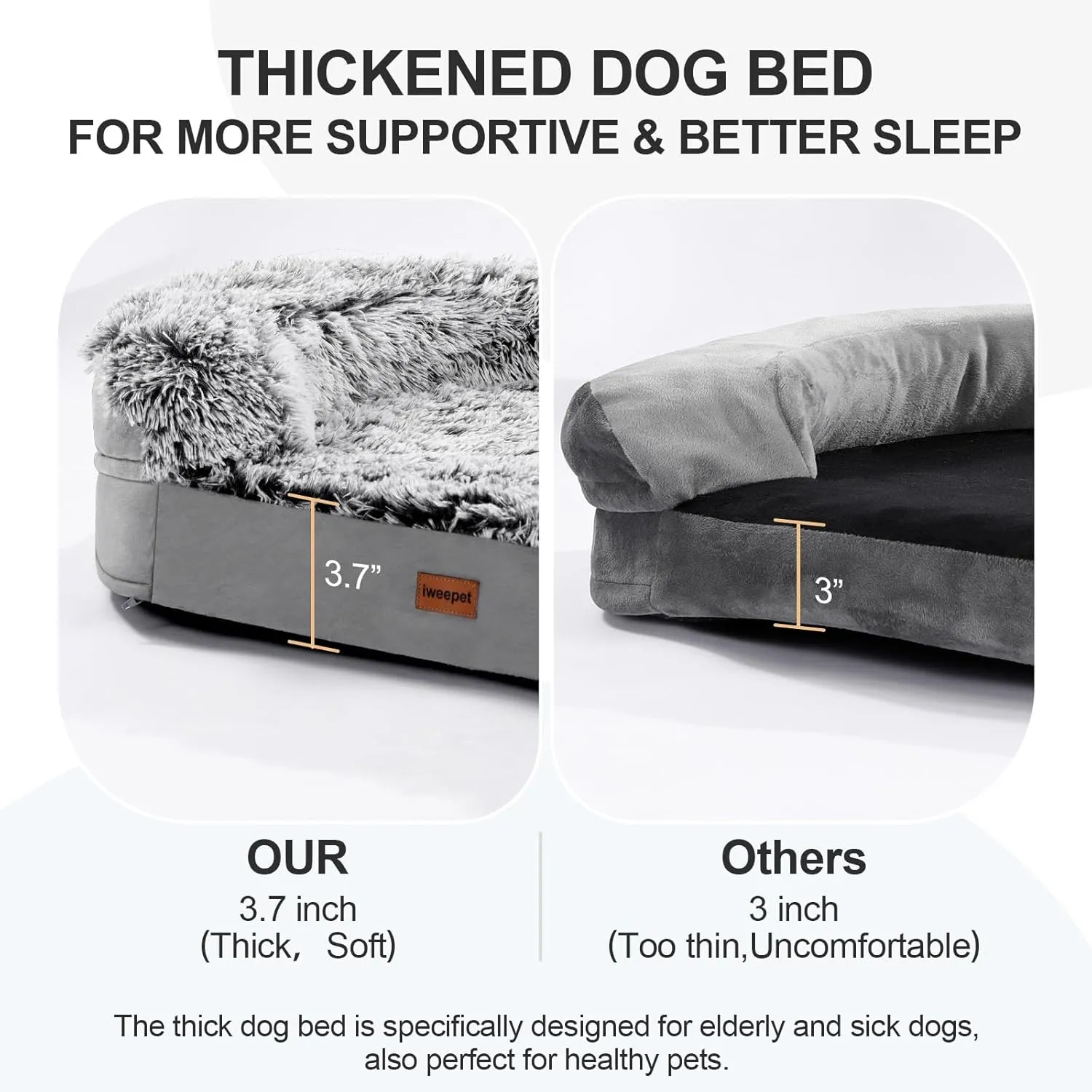 3.7 inch Thickened Orthopedic Dog Beds for Large Dogs,Supportive Dog Sofa Bed with 28D Egg-Crate Foam, Removable Washable Plush Cover, Waterproof Lining, Half-Round Design for Puppy, Senior Dog