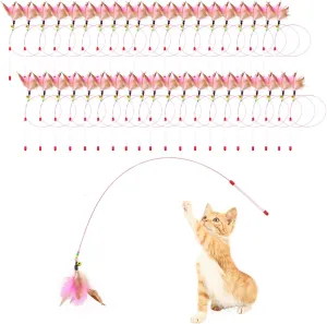 40 Pack Cat Feather Toy Wand, Interactive Pet Kitten Chaser Teaser Wire Wand with Bell Beads for Cat Exercise Play Fun Gifts - Wholesale