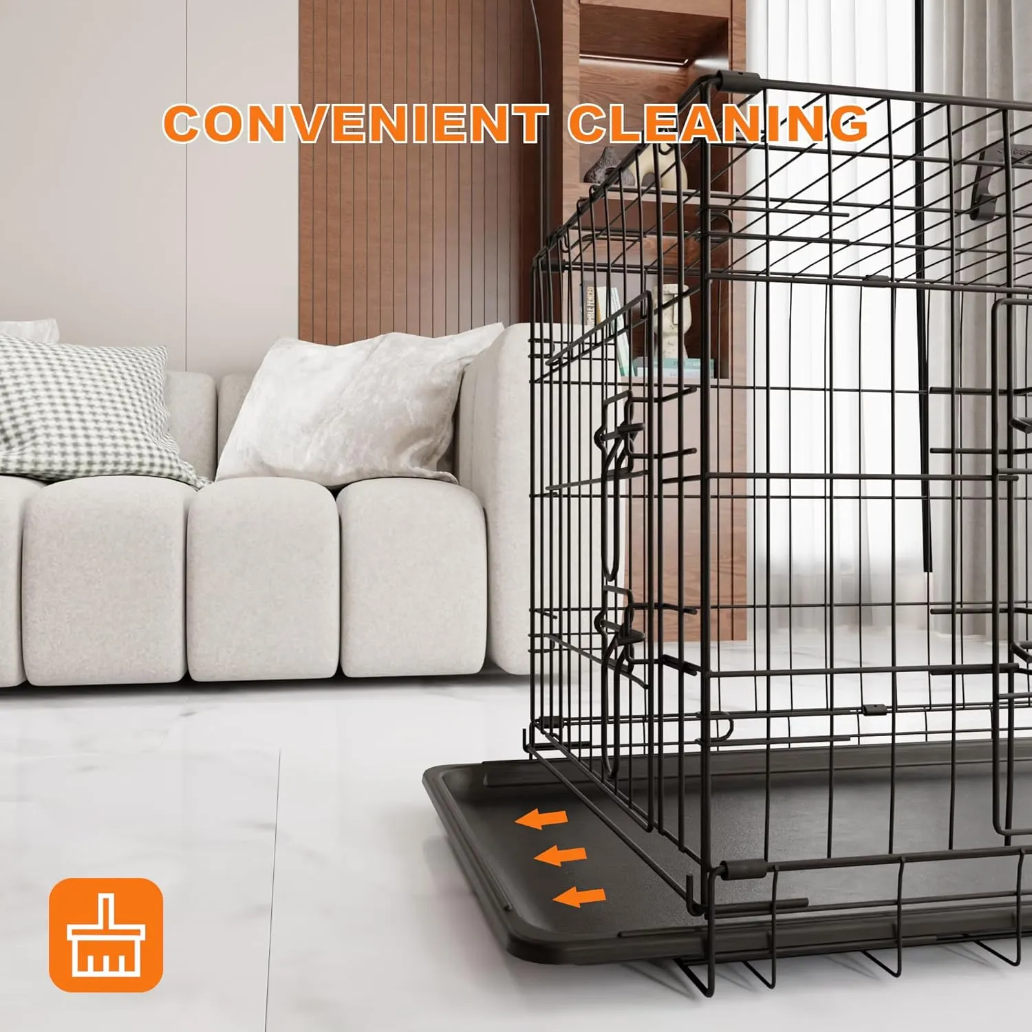 42 Inch Double Door Folding Metal Wire Dog Crate with Divider and Plastic Leak - Proof Pan Tray for Medium Dogs, Indoor, Outdoor & Travel