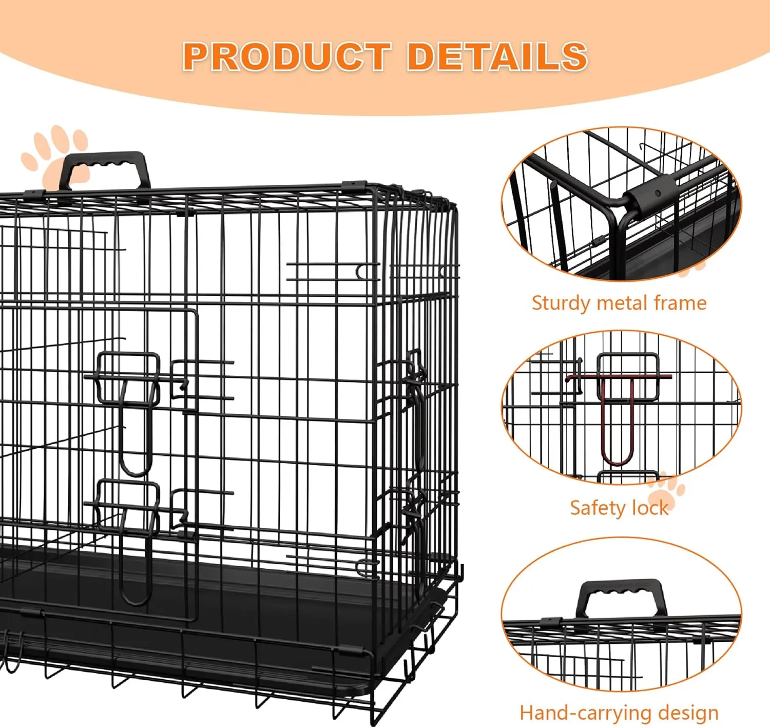 42 Inch Double Door Folding Metal Wire Dog Crate with Divider and Plastic Leak - Proof Pan Tray for Medium Dogs, Indoor, Outdoor & Travel