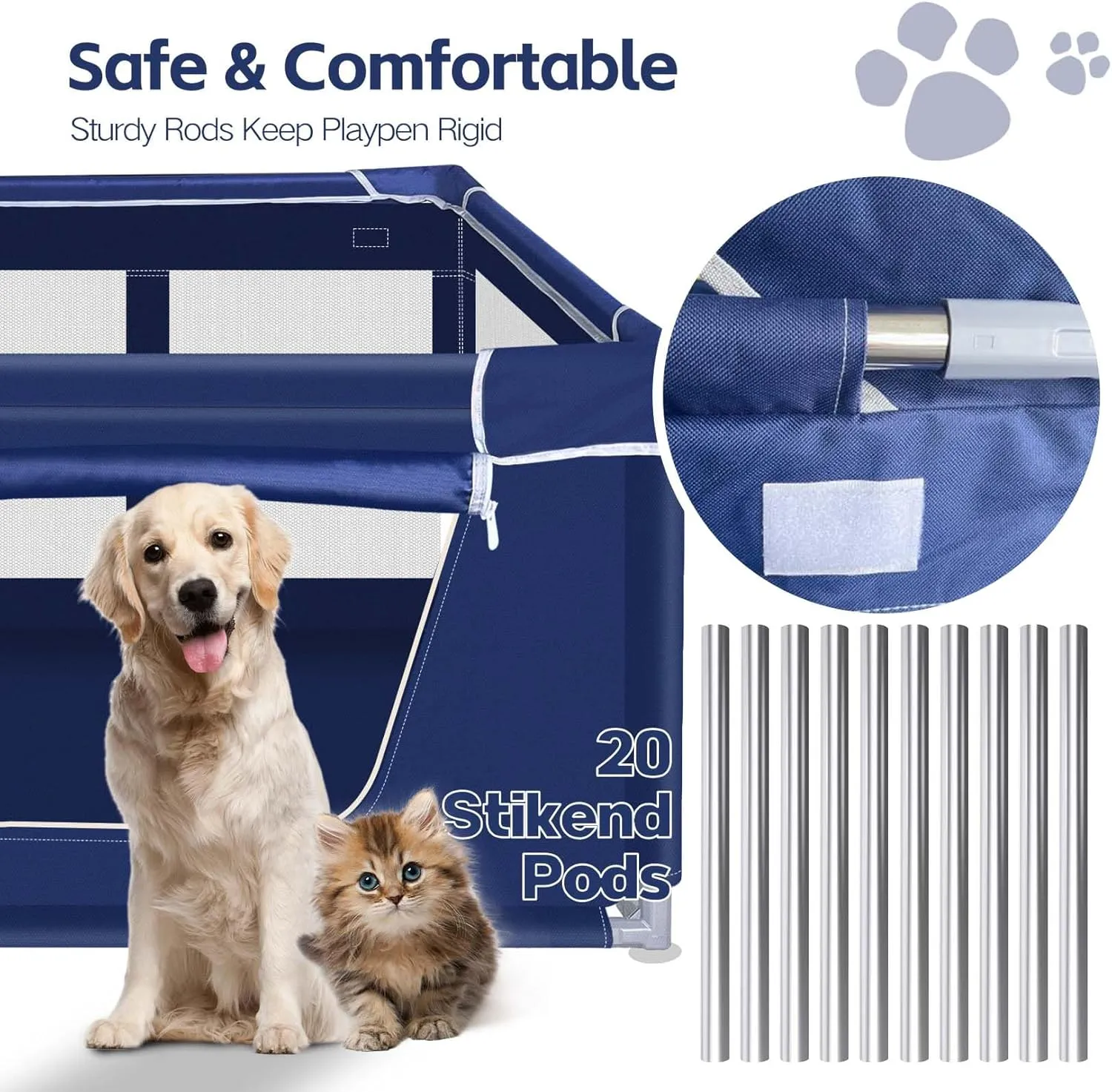 42x42x25.6 Inches Dog Playpen, Foldable Portable Soft Puppy Playpen with Gate, Thickened Fabric Mesh Dog Fence with High-Strength Nylon Wire Mesh, Indoor Outdoor Breathable Exercise Pet Fence Cage
