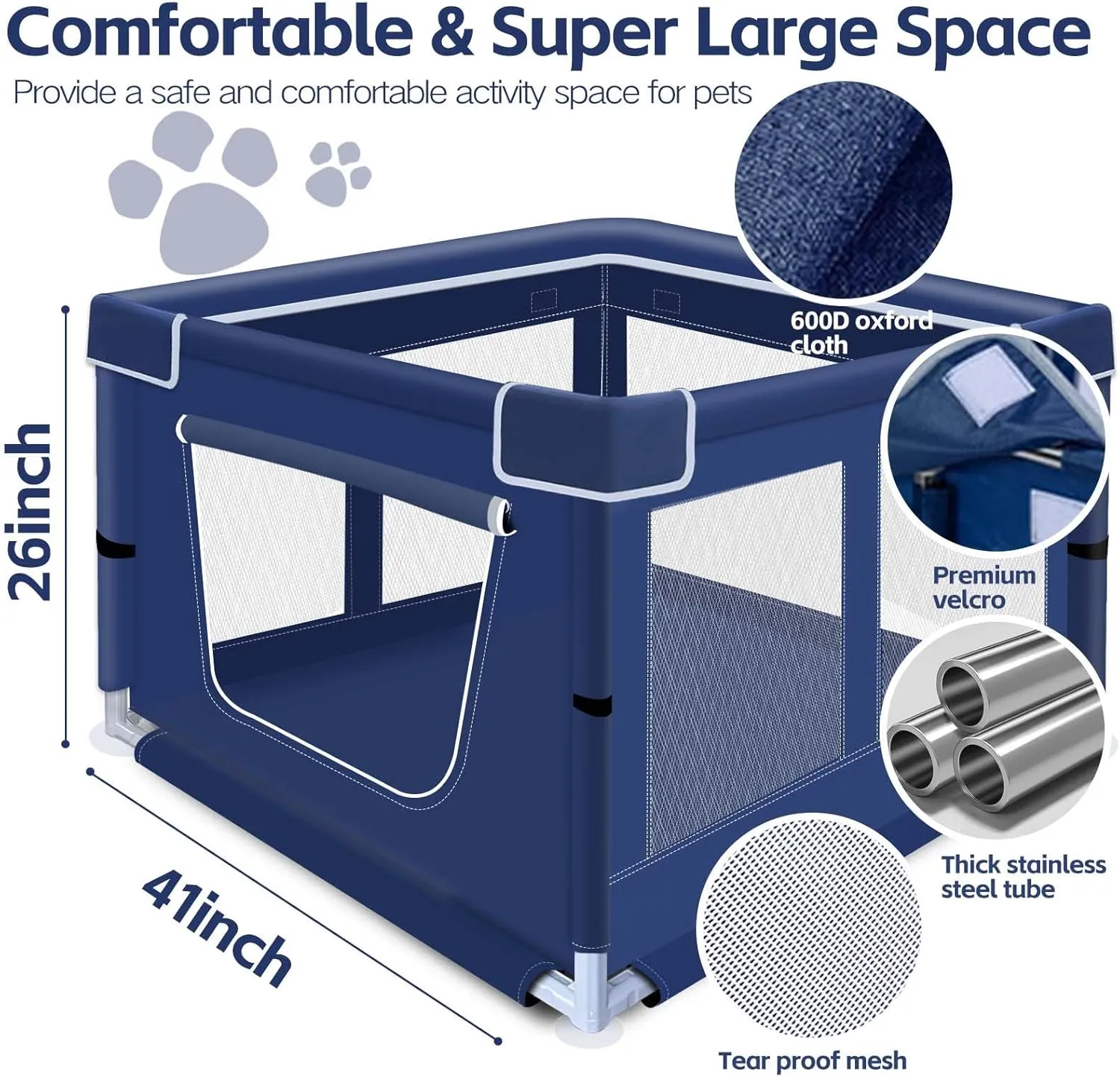 42x42x25.6 Inches Dog Playpen, Foldable Portable Soft Puppy Playpen with Gate, Thickened Fabric Mesh Dog Fence with High-Strength Nylon Wire Mesh, Indoor Outdoor Breathable Exercise Pet Fence Cage