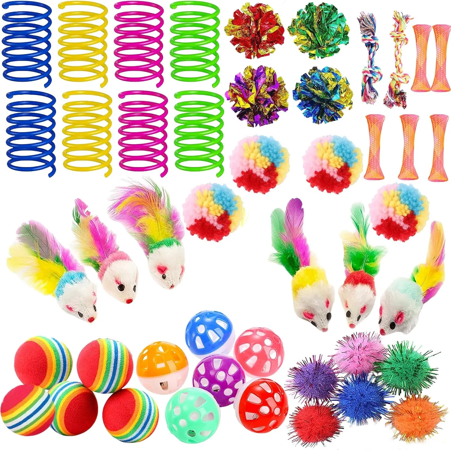 46 PCS Cat Toys for Indoor Cats and Kittens - Spring, Mint Catnip, Crinkle Mouse, Ball - Exercise and Play Set