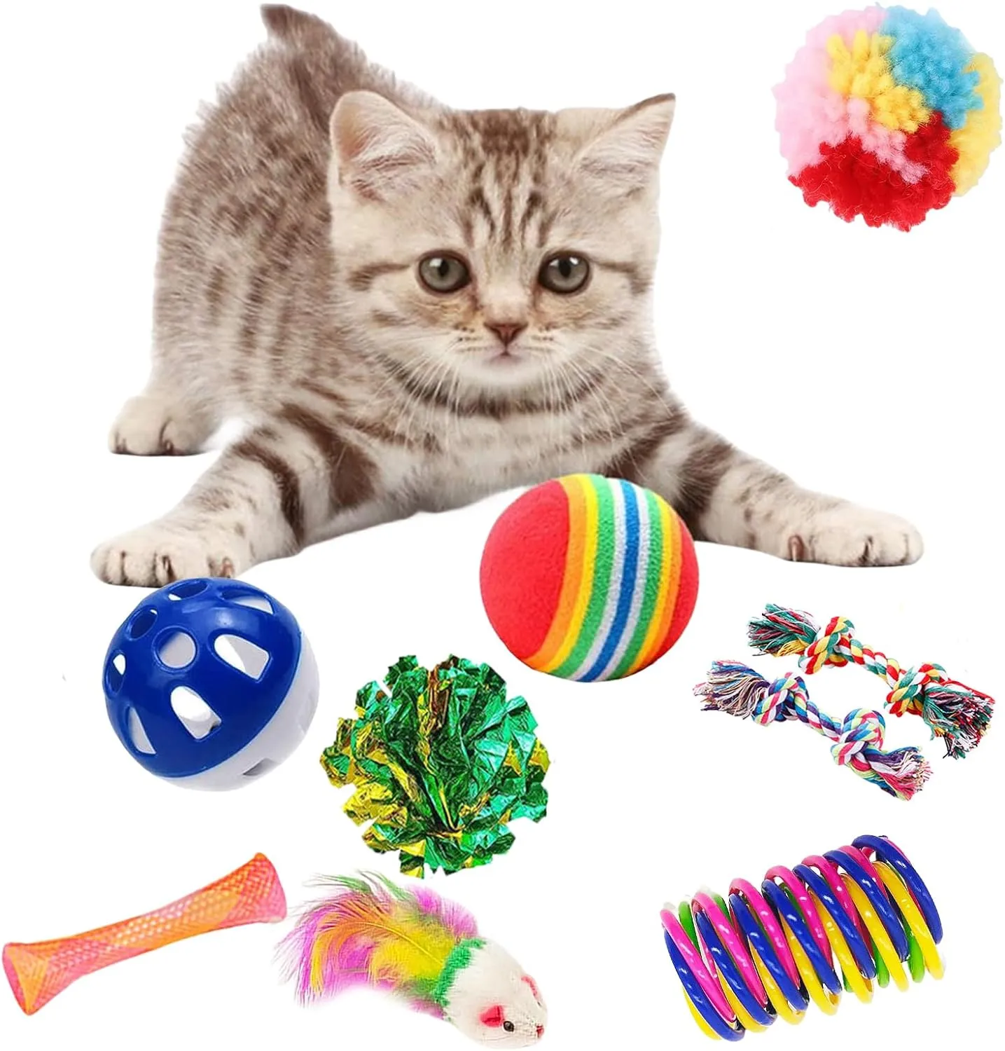 46 PCS Cat Toys for Indoor Cats and Kittens - Spring, Mint Catnip, Crinkle Mouse, Ball - Exercise and Play Set