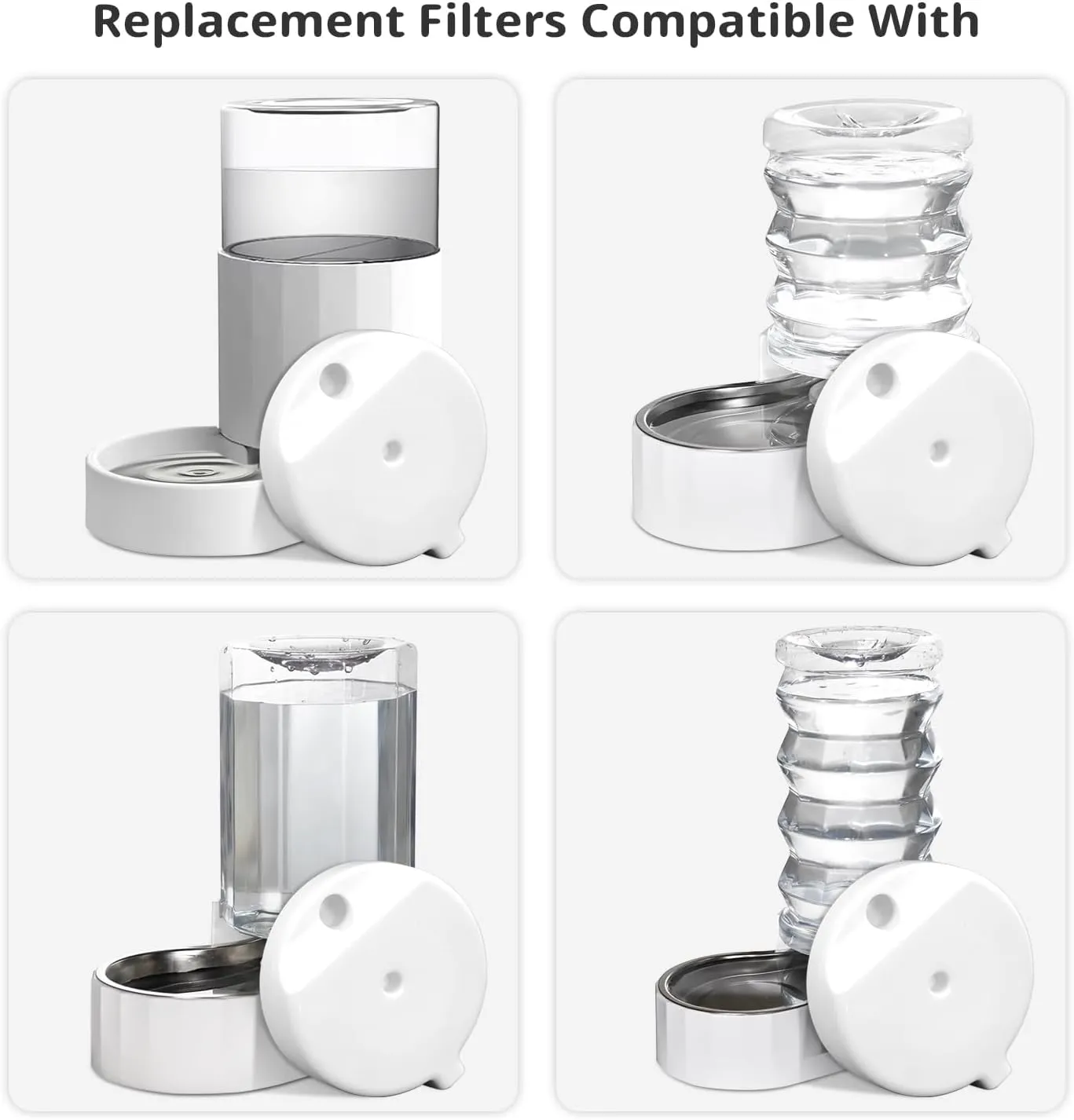 8Pcs Gravity Pet Water Fountain Filters, Automatic Pet Waterer Replacement Filters for 3.6L/4.6L/6L/8L Dog Water Dispenser(8 Filters with 1Brush)