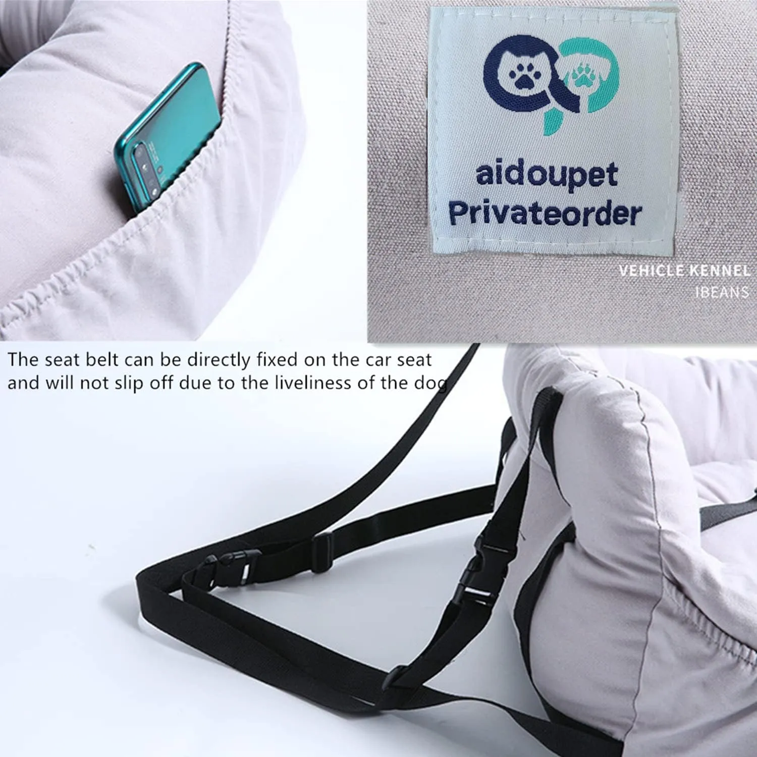 Aidou Dog Booster Seat for Small to Large Dogs & Cats, Pet Travel Safety Seat with Storage & Dual-use Car & Home Bed (Small Grey)
