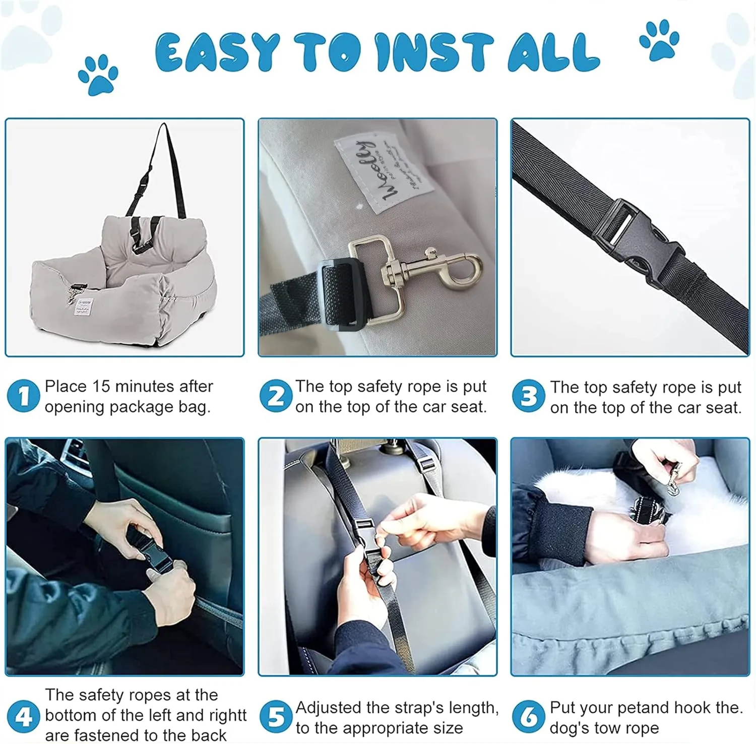 Aidou Dog Booster Seat for Small to Large Dogs & Cats, Pet Travel Safety Seat with Storage & Dual-use Car & Home Bed (Small Grey)