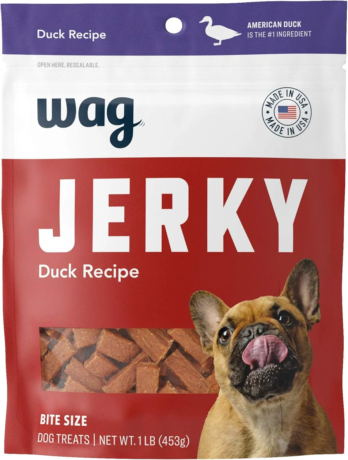 Amazon Brand - Wag Soft & Tender American Jerky Dog Treats  Duck Bites, 16 Ounce (Pack of 1)