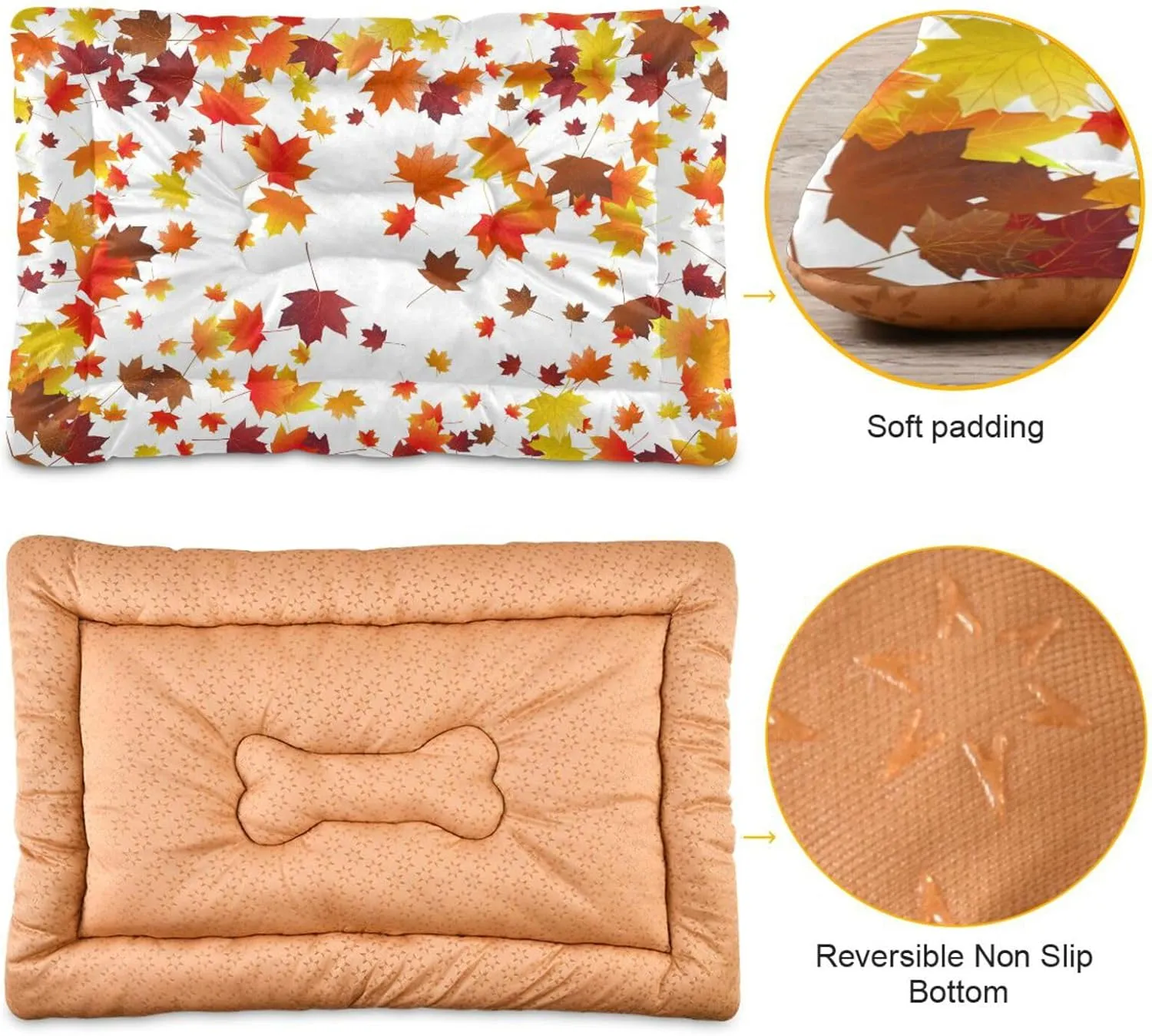 Autumn Maple Leaf Crate Pet Bed, Portable Washable Dog Cat Mat, Soft Comfortable Pet Mattress with Non-Slip Bottom for Dogs Cats Sleeping, 36 x 24 Inch