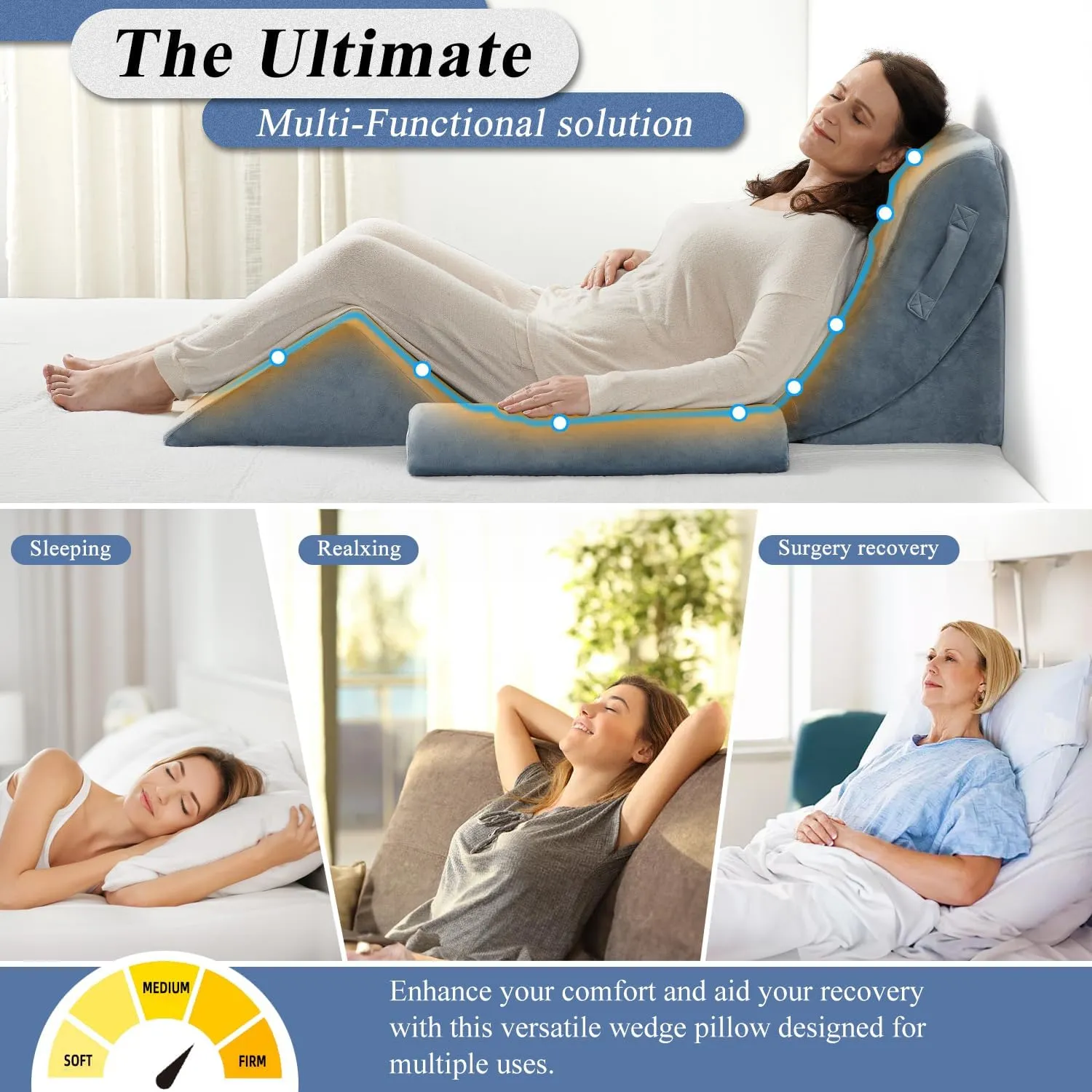 Axelrod Orthopedic Bed Wedge Pillow Set, Post Surgery Foam for Back, Neck and Leg Pain Relief Comfortable & Adjustable Ortho Pillows- Anti Snoring, Heartburn, Acid Reflux & GERD Sleeping Navy