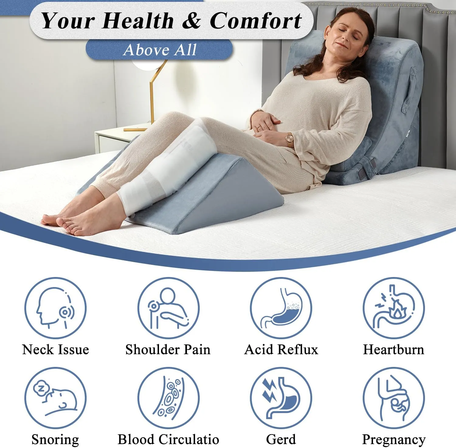 Axelrod Orthopedic Bed Wedge Pillow Set, Post Surgery Foam for Back, Neck and Leg Pain Relief Comfortable & Adjustable Ortho Pillows- Anti Snoring, Heartburn, Acid Reflux & GERD Sleeping Navy