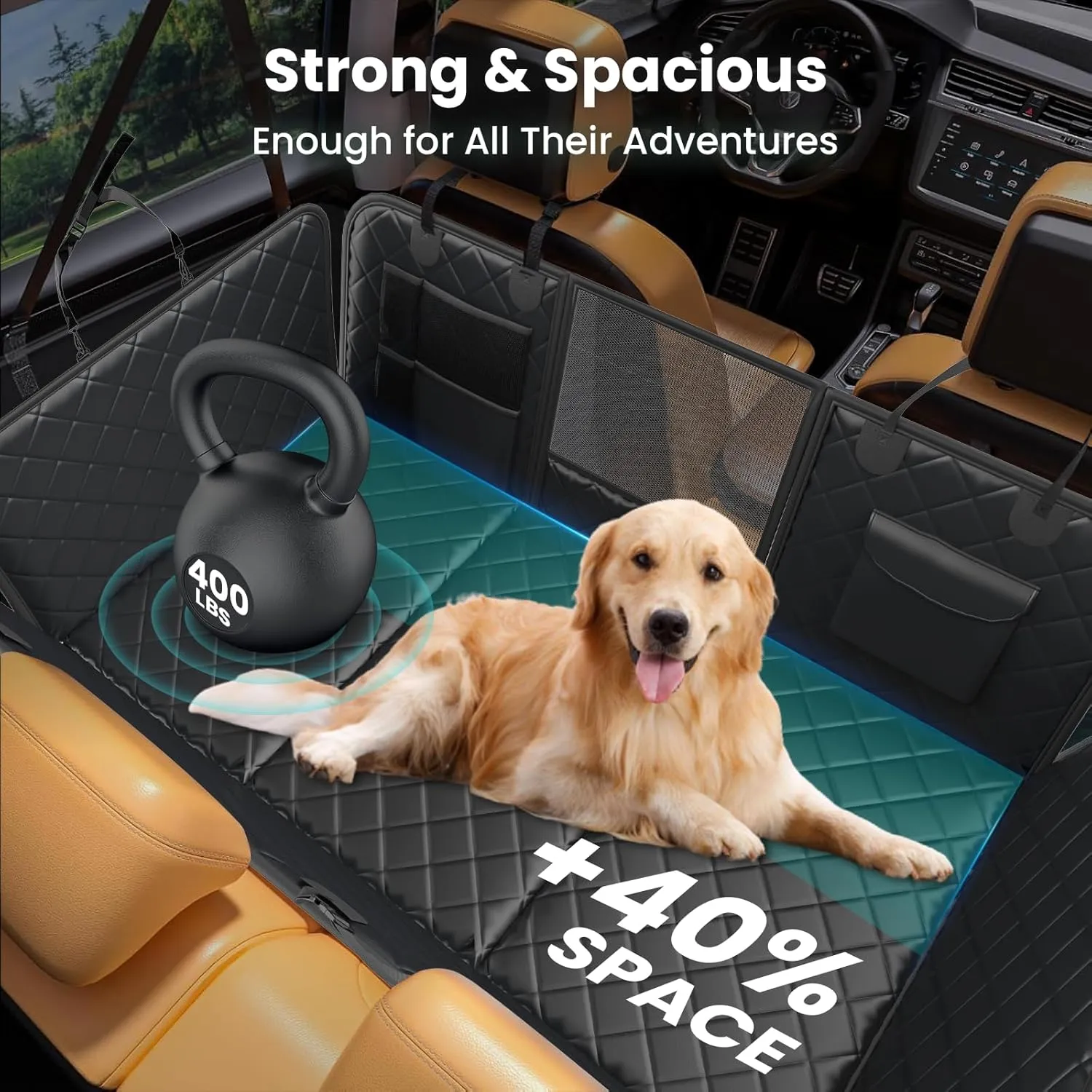 Back Seat Extender for Dogs-Large Space, Sturdy Seat Cover Hard Bottom with Storage, Washable Dog Hammock for Car, SUV, Truck, Black