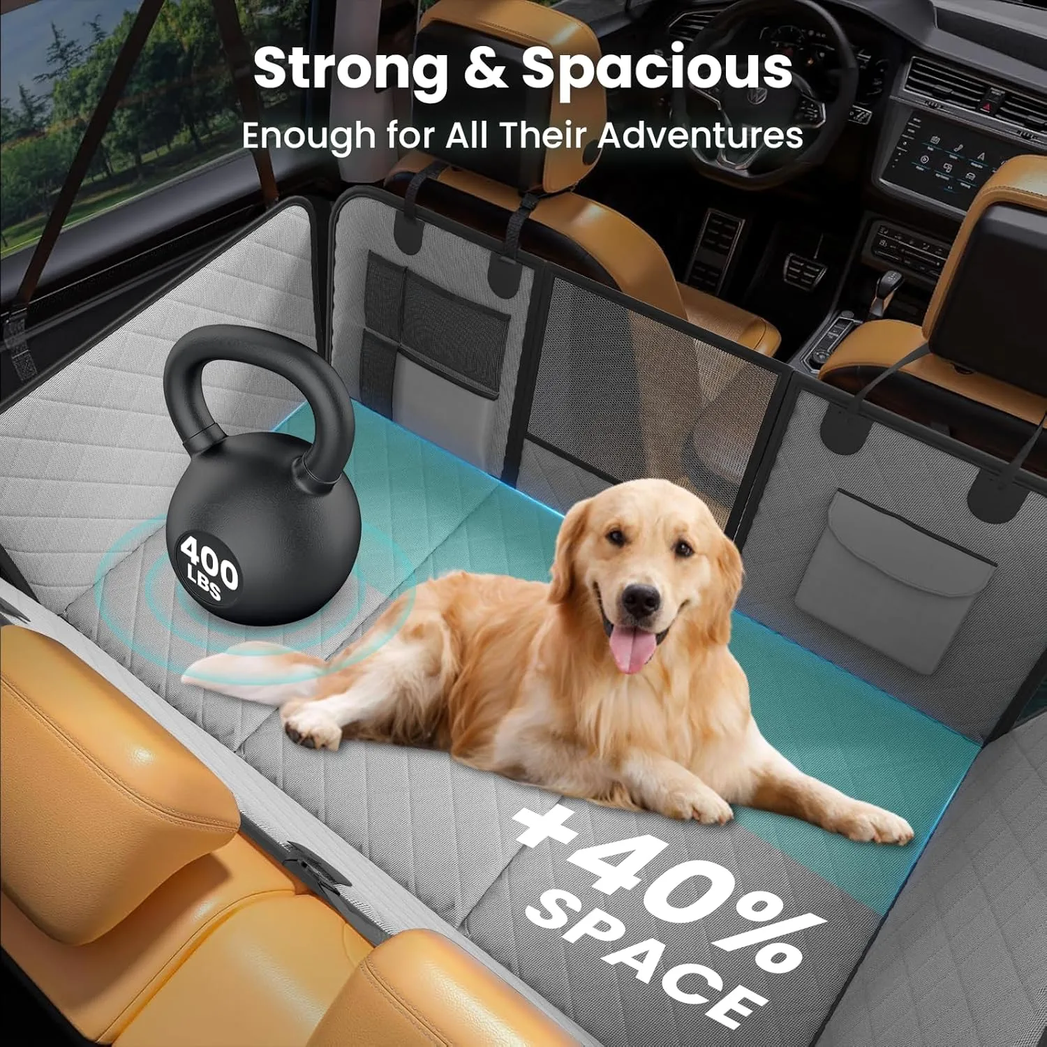 Back Seat Extender for Dogs-Large Space, Sturdy Seat Cover Hard Bottom with Storage, Washable Dog Hammock for Car, SUV, Truck, Grey and Black