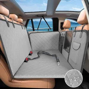 Back Seat Extender for Dogs-Large Space, Sturdy Seat Cover Hard Bottom with Storage, Washable Dog Hammock for Car, SUV, Truck, Grey and Black
