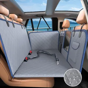 Back Seat Extender for Dogs-Large Space, Sturdy Seat Cover Hard Bottom with Storage, Washable Dog Hammock for Car, SUV, Truck, Grey and Blue