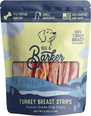 Beg & Barker Turkey Jerky for Dogs (4 Ounce, Pack of 1) - Dog Training Treats - Natural Dog Treats Made in The USA - Grain Free, Diabetic-Friendly, High Protein, Sugar-Free