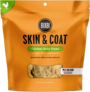 BIXBI Skin & Coat Support Chicken Jerky Dog Treats, 12 oz - USA Made Grain Free Dog Treats - Antioxidant Rich to Support Shiny, Full Bodied Coats - High in Protein, Whole Food Nutrition, No Fillers
