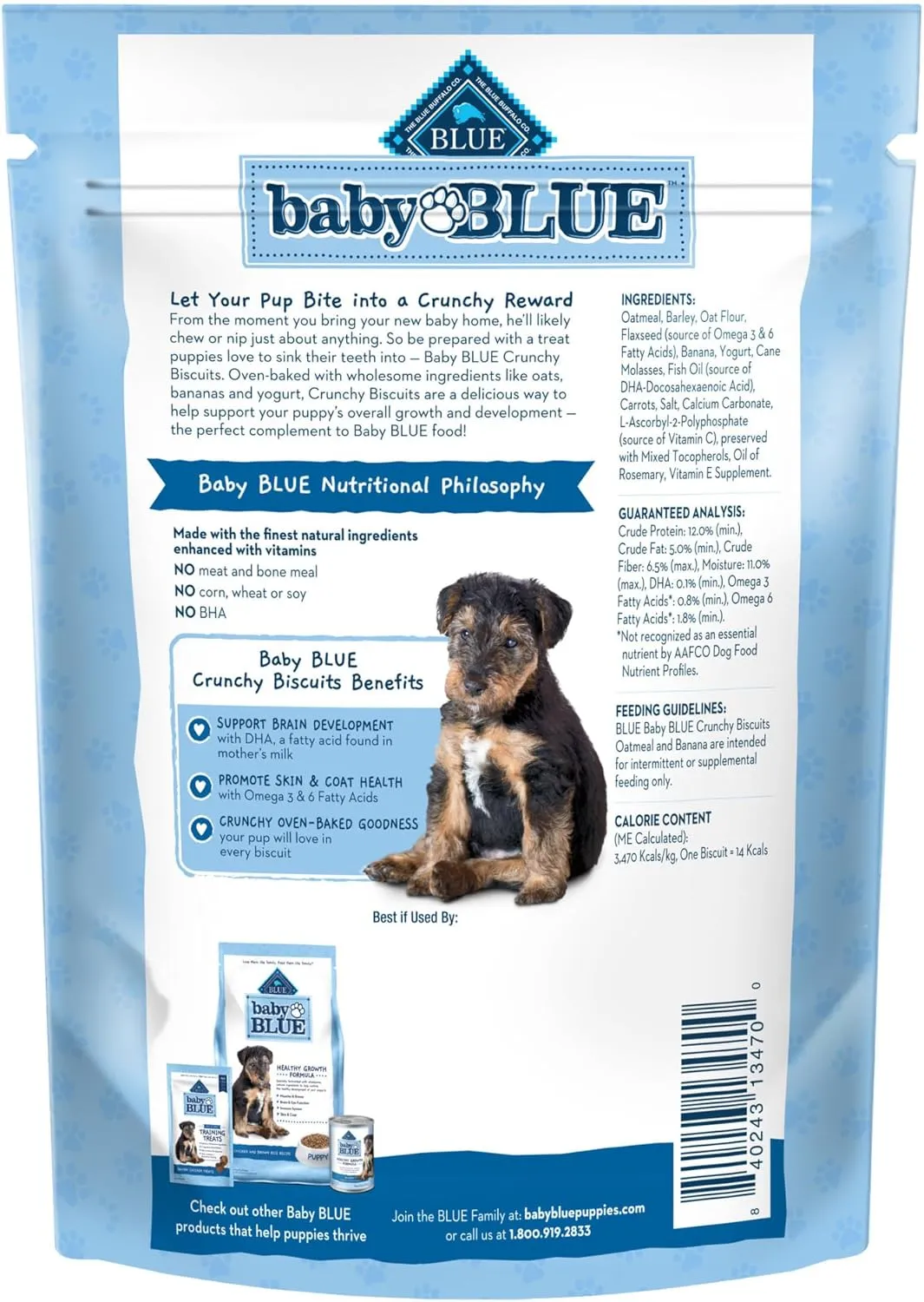 Blue Buffalo Baby BLUE Crunchy Biscuits with DHA, Crunchy Dog Treats for Puppies, Made with Natural Ingredients, Oatmeal & Banana, 8-oz. Bag