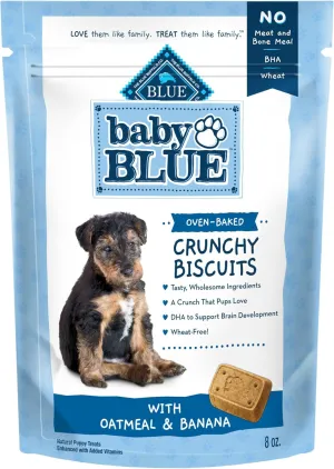 Blue Buffalo Baby BLUE Crunchy Biscuits with DHA, Crunchy Dog Treats for Puppies, Made with Natural Ingredients, Oatmeal & Banana, 8-oz. Bag