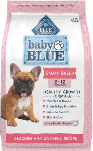 Blue Buffalo Baby BLUE Natural Small Breed Puppy Dry Dog Food, Healthy Growth Formula with DHA, Chicken and Oatmeal Recipe, 4-lb. Bag