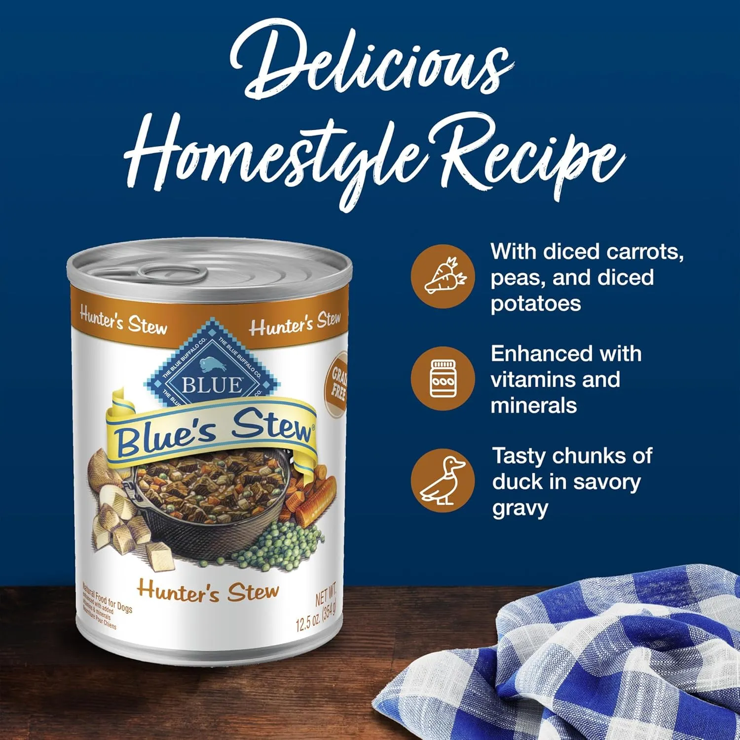 Blue Buffalo Blue's Stew Grain Free Natural Adult Wet Dog Food, Hunter's Stew 12.5 oz cans (Pack of 12)