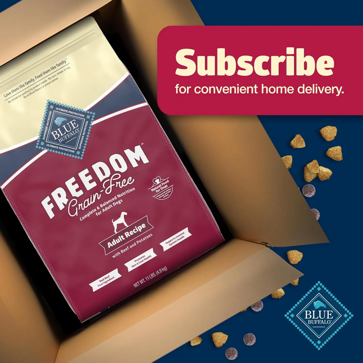 Blue Buffalo Freedom Grain-Free Dry Dog Food, Complete & Balanced Nutrition for Adult Dogs, Made in the USA With Natural Ingredients, Beef & Potatoes, 11-lb Bag