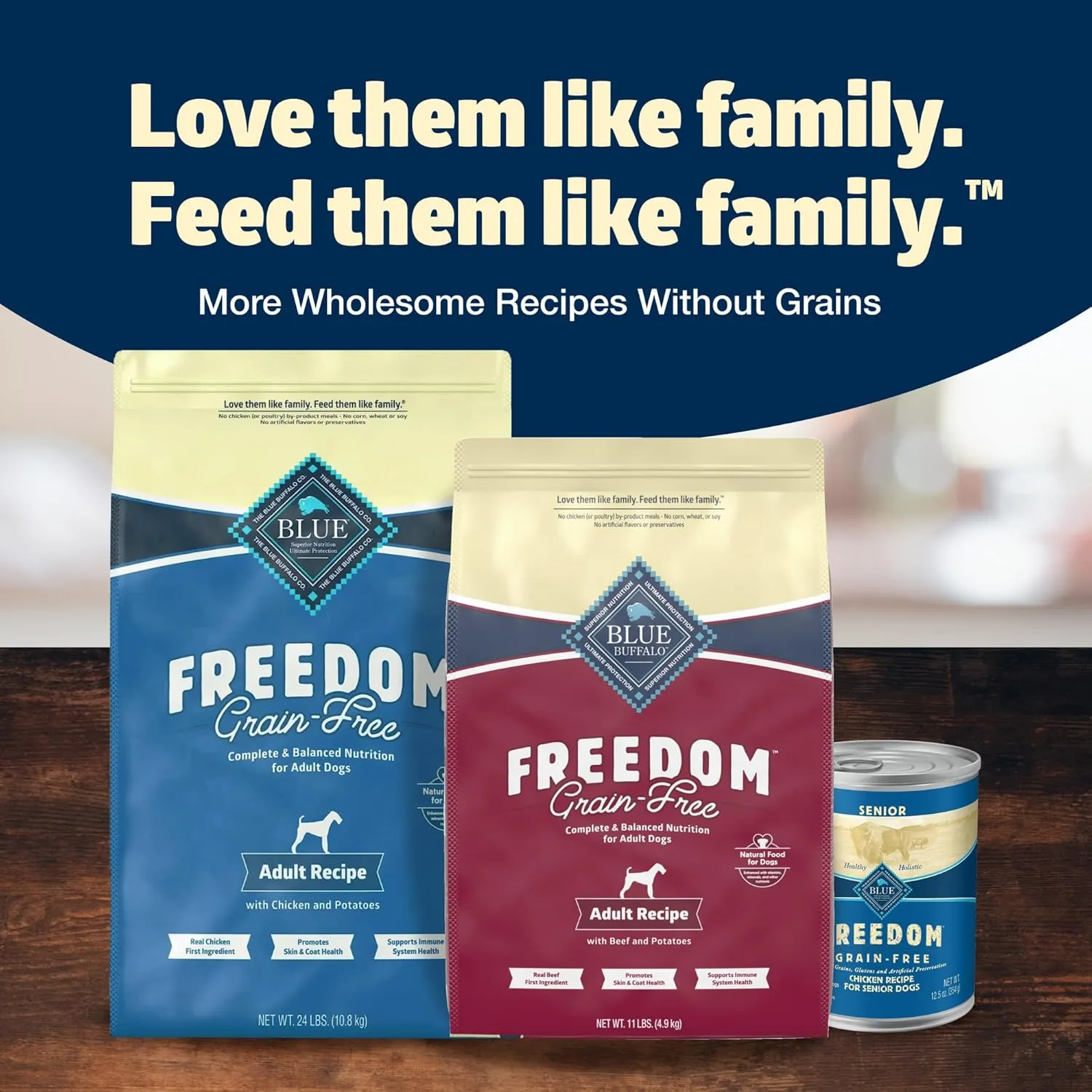 Blue Buffalo Freedom Grain-Free Dry Dog Food, Complete & Balanced Nutrition for Adult Dogs, Made in the USA With Natural Ingredients, Beef & Potatoes, 11-lb Bag