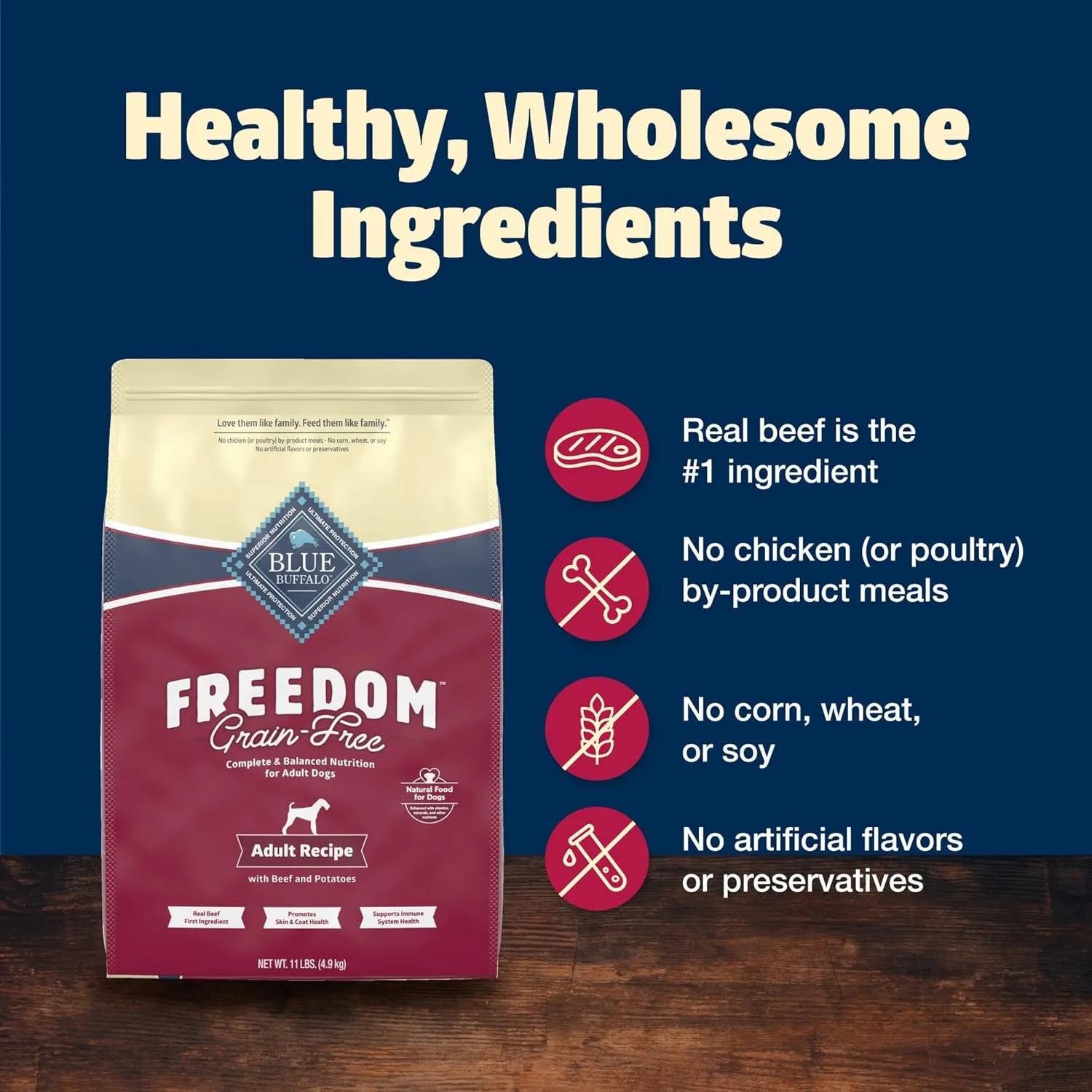 Blue Buffalo Freedom Grain-Free Dry Dog Food, Complete & Balanced Nutrition for Adult Dogs, Made in the USA With Natural Ingredients, Beef & Potatoes, 11-lb Bag