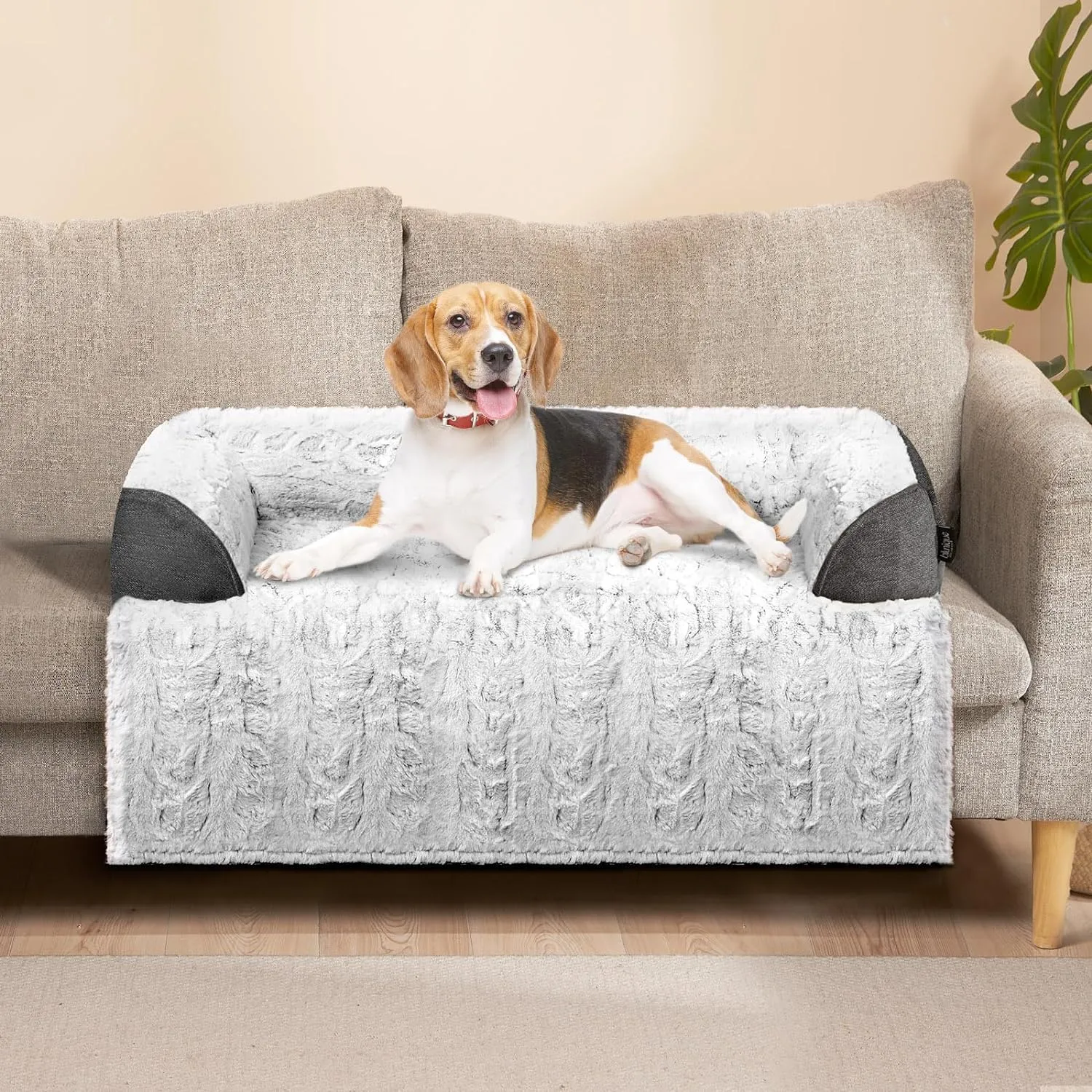 blunqiue Dog Couch Bed for Large Dogs, Waterproof Dog Bed for Couch Protector, Calming Dog Bed Washable with Memory Foam for Pet Sofa Cover, Medium 35x31 Inches Grey, Vishion 8