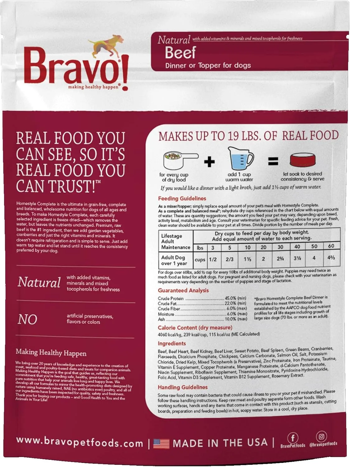 Bravo! Homestyle Complete Beef Dinner Grain-Free Freeze-Dried Dog Food, 4-lb Bag