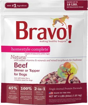 Bravo! Homestyle Complete Beef Dinner Grain-Free Freeze-Dried Dog Food, 4-lb Bag