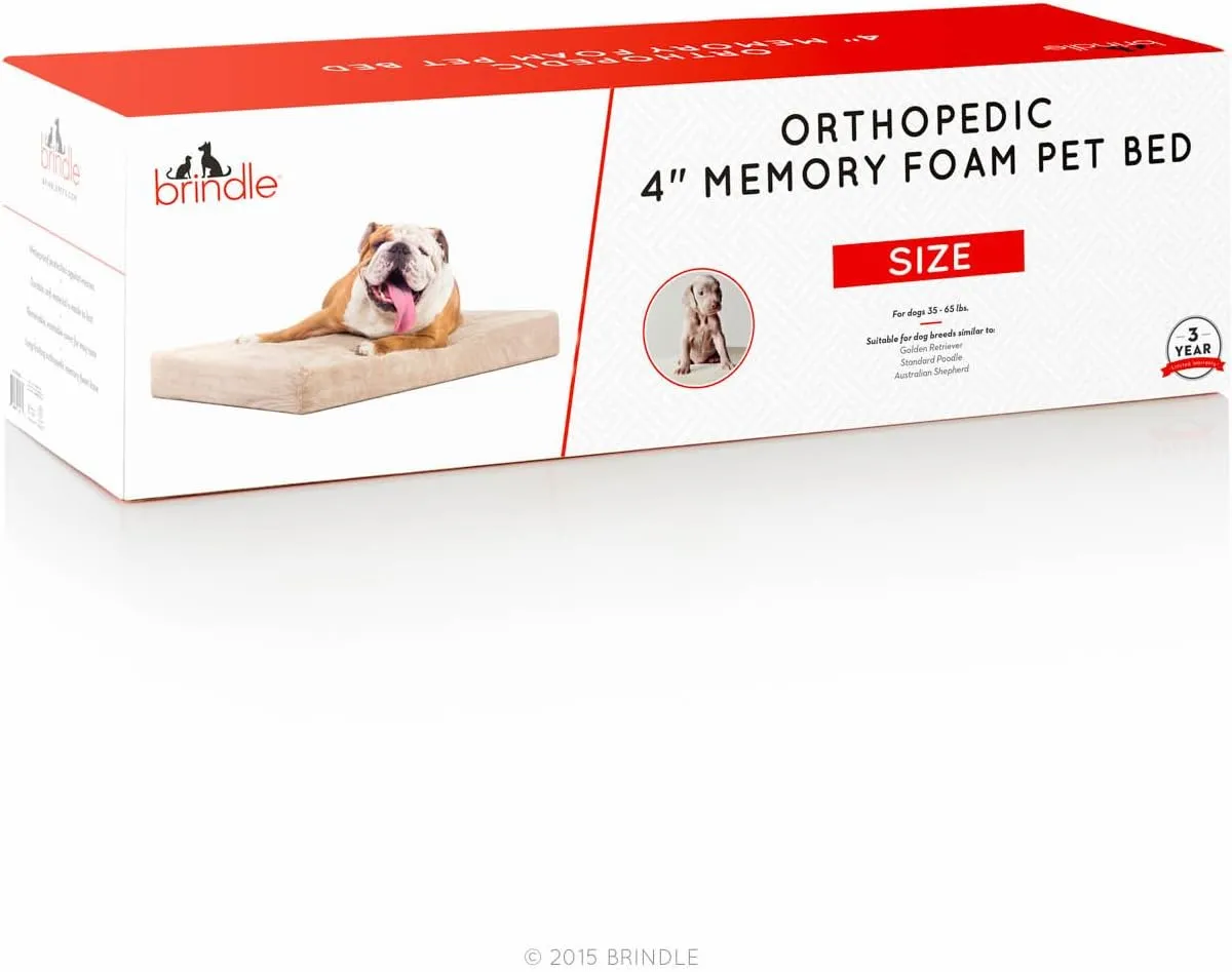 BRINDLE Waterproof Memory Foam Pet Bed - Removable and Washable Cover - 4 Inch Orthopedic Dog and Cat Bed - Fits Most Crates