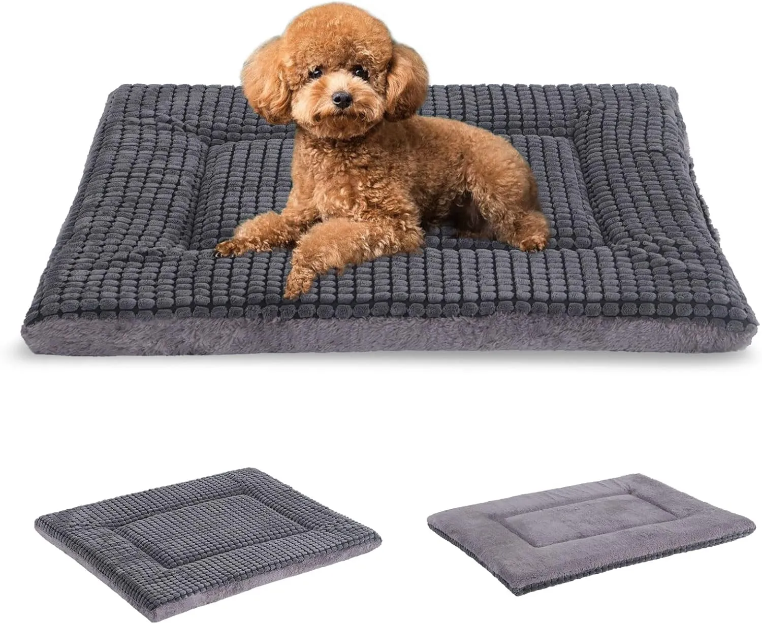BVAGSS Dog Bed Mat,Reversible Dog Crate Pad, Memory Foam Dog Beds, Soft Warm Pet Cushion for Small Medium Dogs, Washable Pet Sleeping Mattress Kennel Bed Pad XH079 (24''x18''x1.6'',Light Grey)