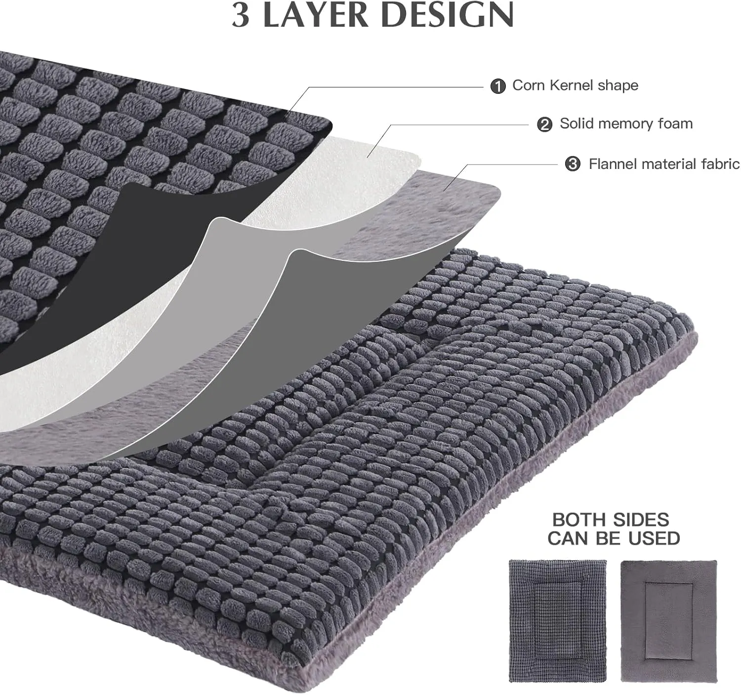 BVAGSS Dog Bed Mat,Reversible Dog Crate Pad, Memory Foam Dog Beds, Soft Warm Pet Cushion for Small Medium Dogs, Washable Pet Sleeping Mattress Kennel Bed Pad XH079 (24''x18''x1.6'',Light Grey)