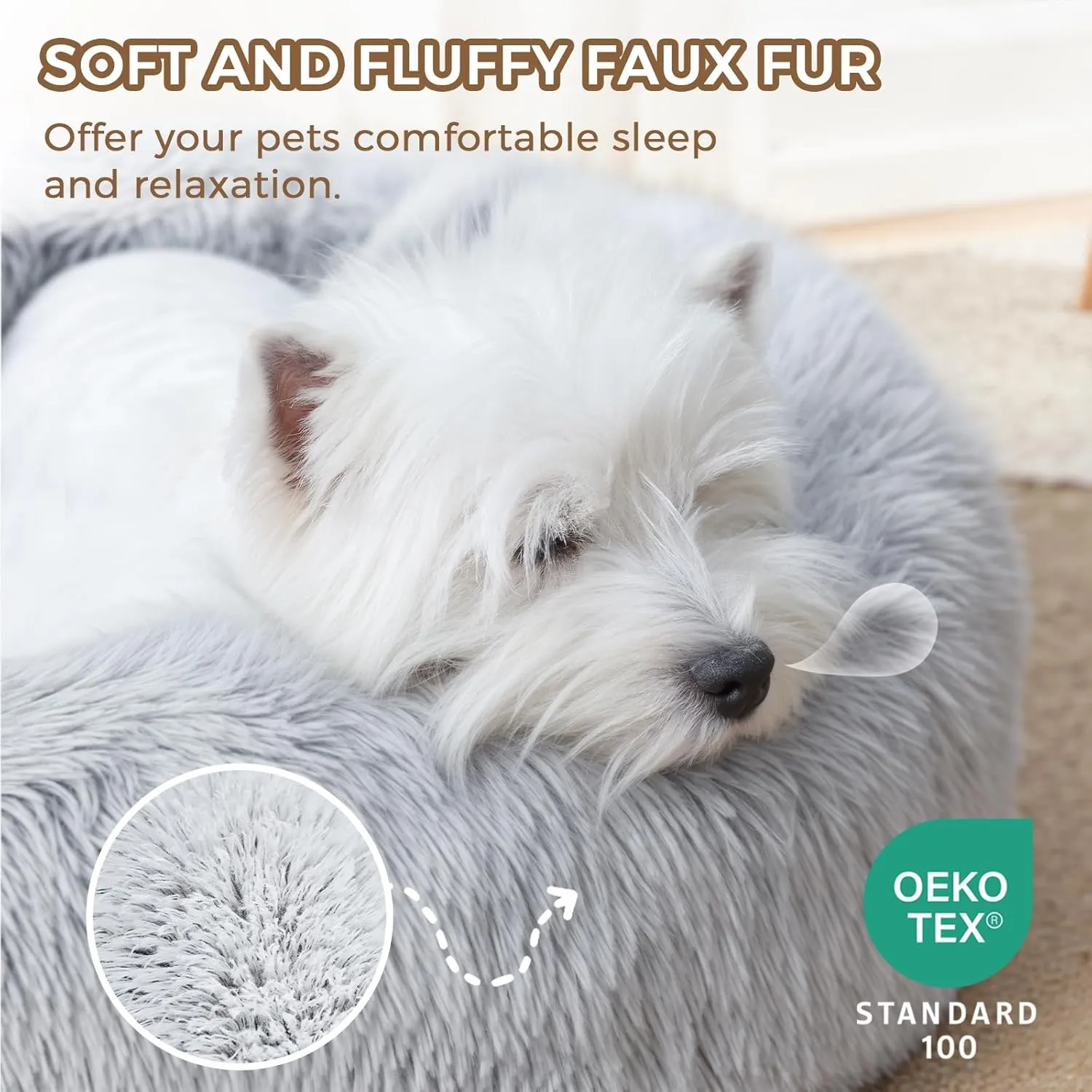 Calming Dog Bed & Cat Bed for Indoor Cats, Medium Size Washable Anti-Slip Anti-Anxiety Donut Dog Beds for Small Dogs & Cats, Fluffy Plush Cozy Round Dog Bed(20 Inch, Light Grey)