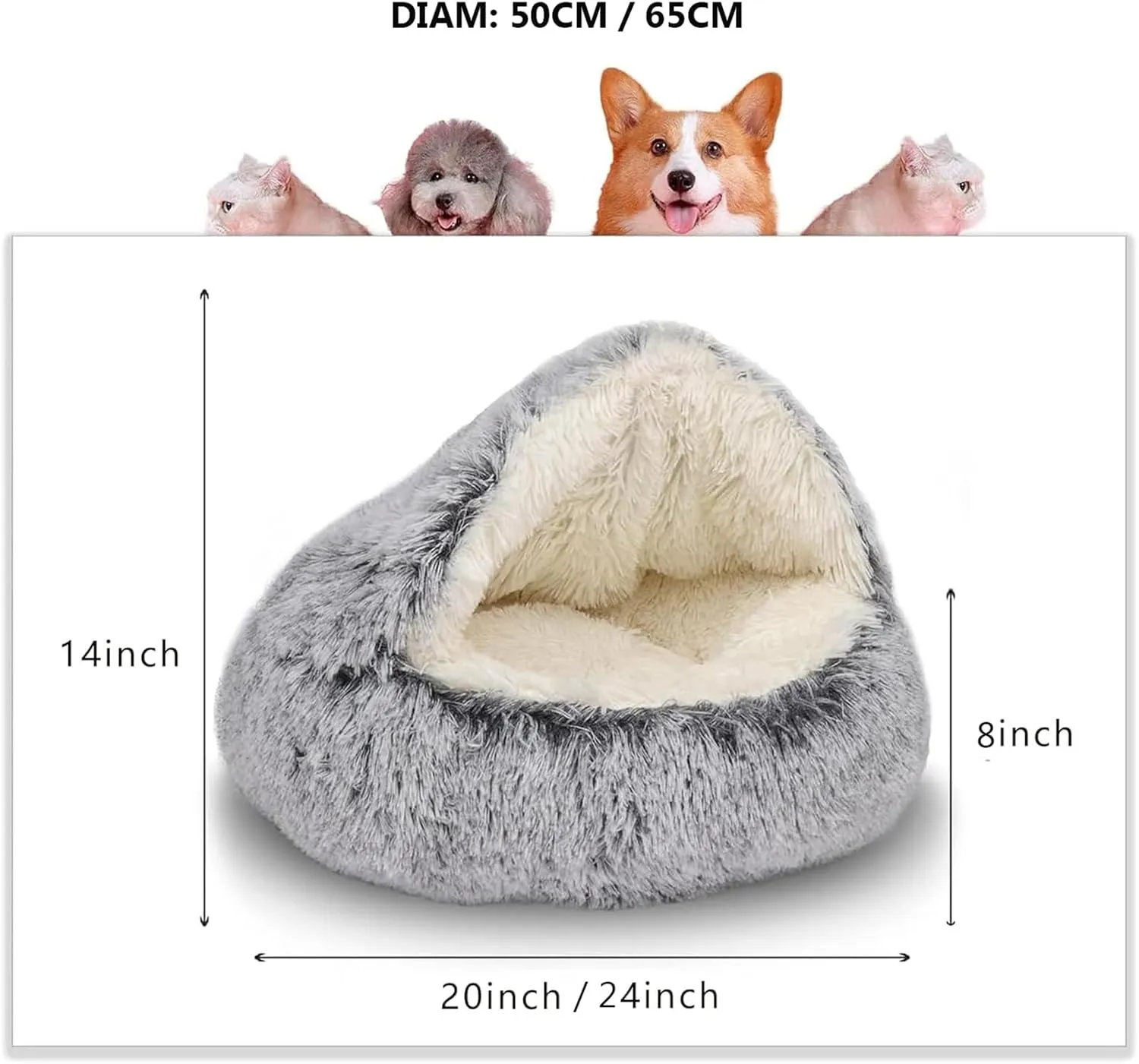 Calming Dog Bed Covered Donut Cat Cave Bed for Indoor Cats Dogs,Fluffy Plush Puppy Cushion Pet Bed Kitten Small Dog Soft Warm Donut Cave Bed Sleeping Bag Sleeping Pillow,Pink,50cm/19.69"