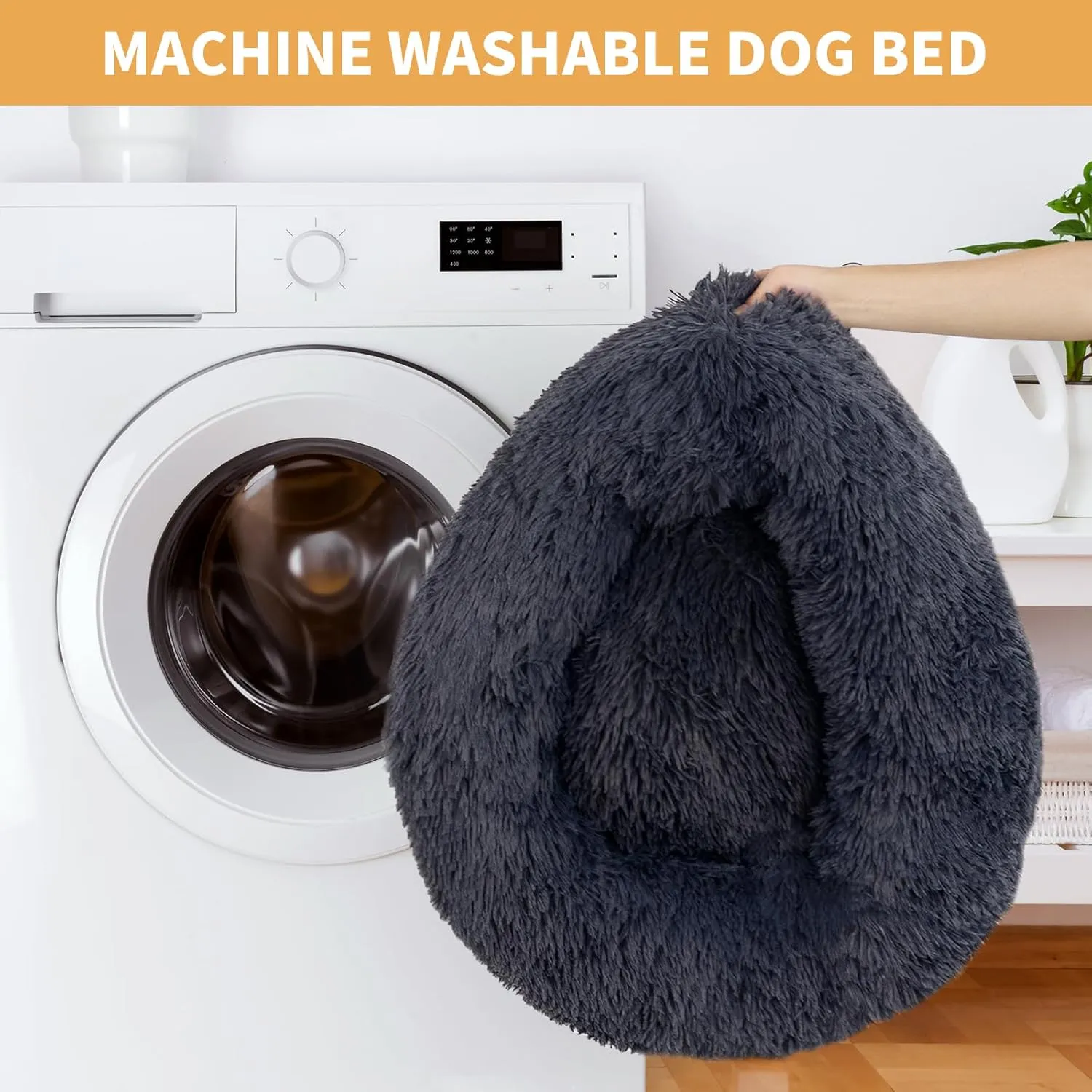 Calming Dog Bed for Medium Dogs, 30 inches Anti-Slip Round Fluffy Plush Faux Fur Medium Pet Bed, Donut Washable Cat Bed, Fits up to 45 lbs Pets, Deep Blue