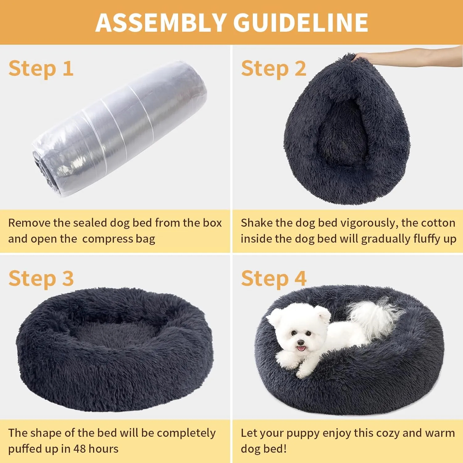 Calming Dog Bed for Medium Dogs, 30 inches Anti-Slip Round Fluffy Plush Faux Fur Medium Pet Bed, Donut Washable Cat Bed, Fits up to 45 lbs Pets, Deep Blue