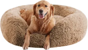 Calming Dog Beds for Large Dogs, Faux Fur Donut Cuddler Dog Bed, Round Fluffy Pillow, Washable Pet Bed for Dogs Up to 80Lbs, 34inch