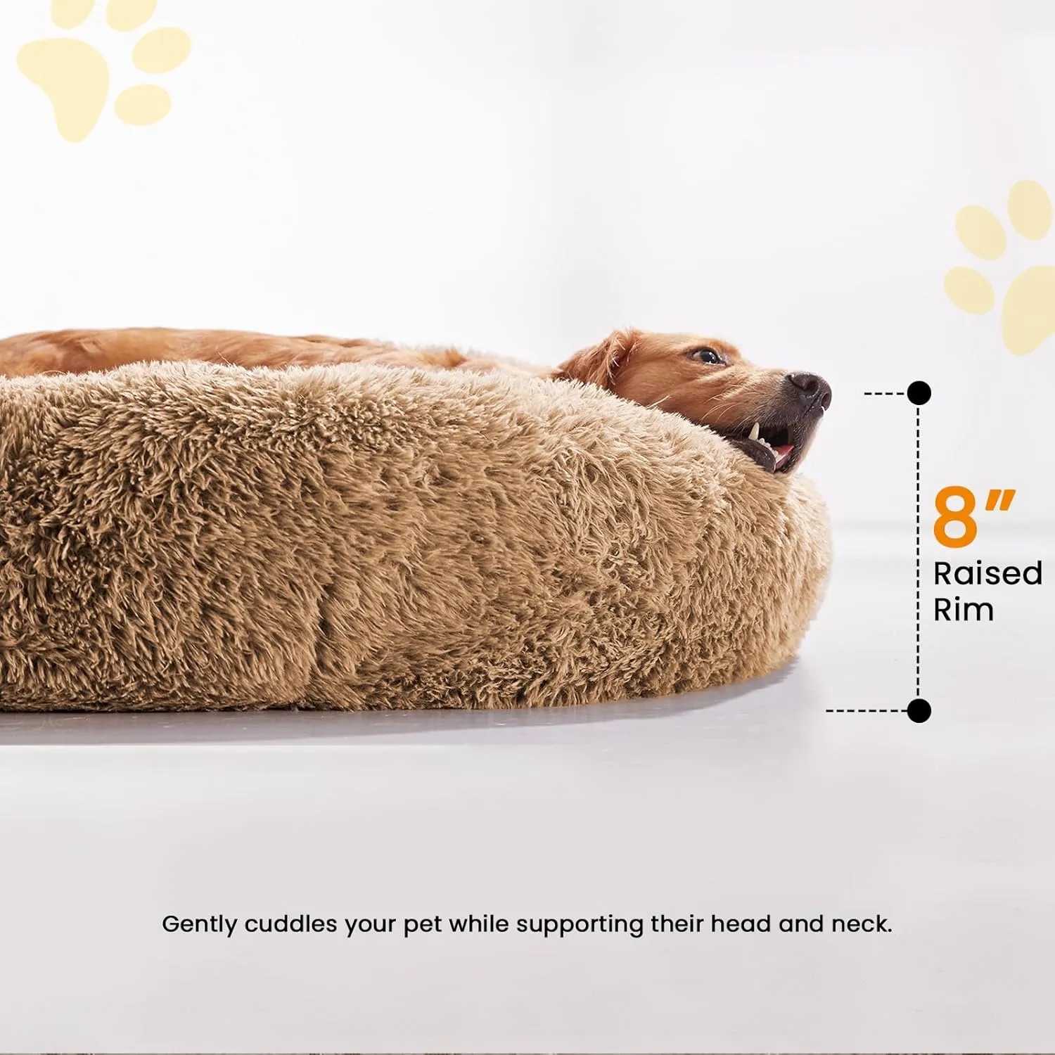 Calming Dog Beds for Large Dogs, Faux Fur Donut Cuddler Dog Bed, Round Fluffy Pillow, Washable Pet Bed for Dogs Up to 80Lbs, 34inch
