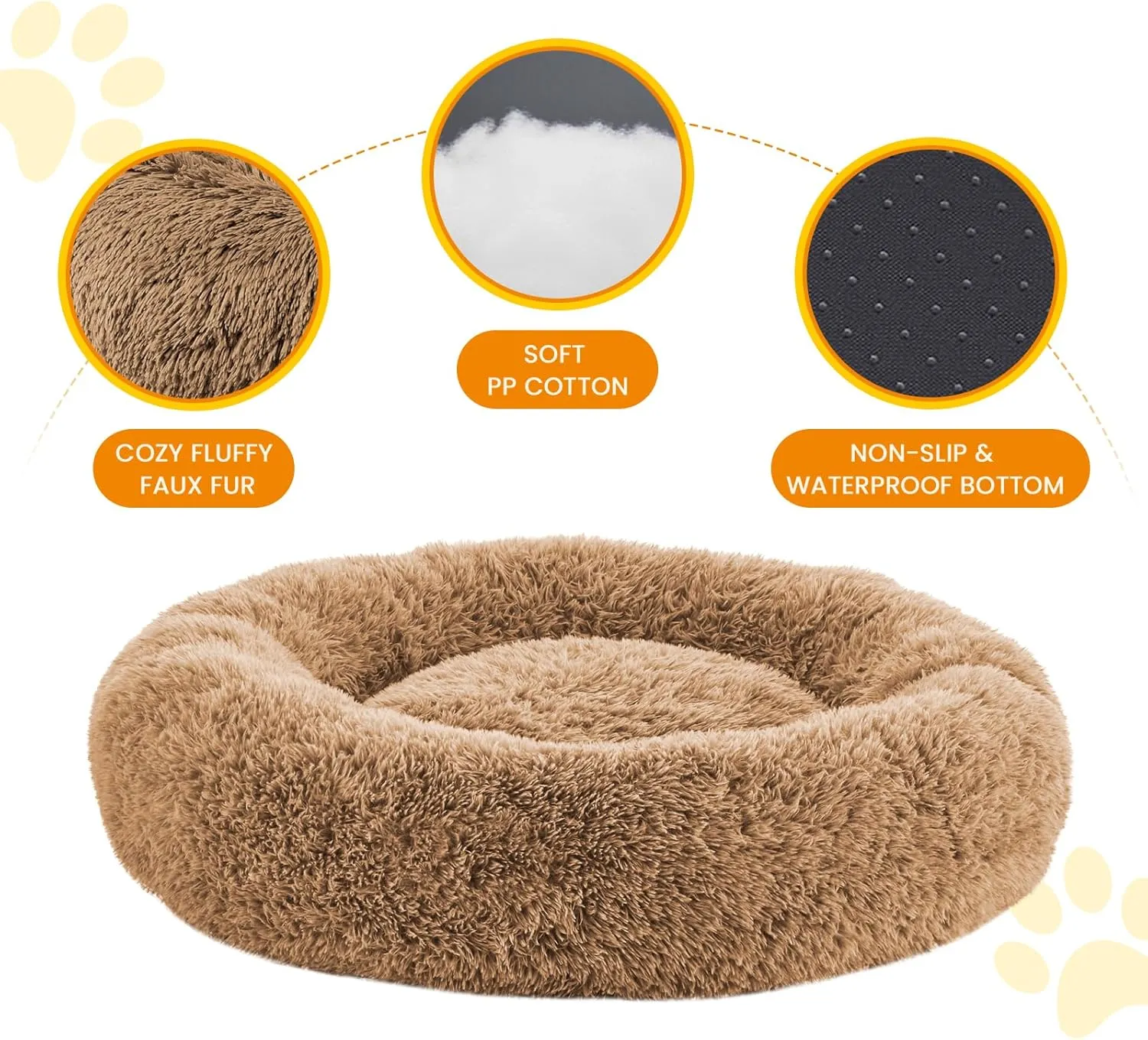 Calming Dog Beds for Large Dogs, Faux Fur Donut Cuddler Dog Bed, Round Fluffy Pillow, Washable Pet Bed for Dogs Up to 80Lbs, 34inch