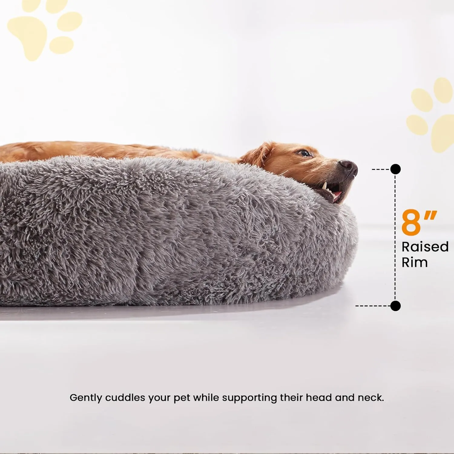 Calming Donut Dog Bed for Large Dogs Up to 80Lbs, Round Fluffy Plush Pet Bed, 34inch