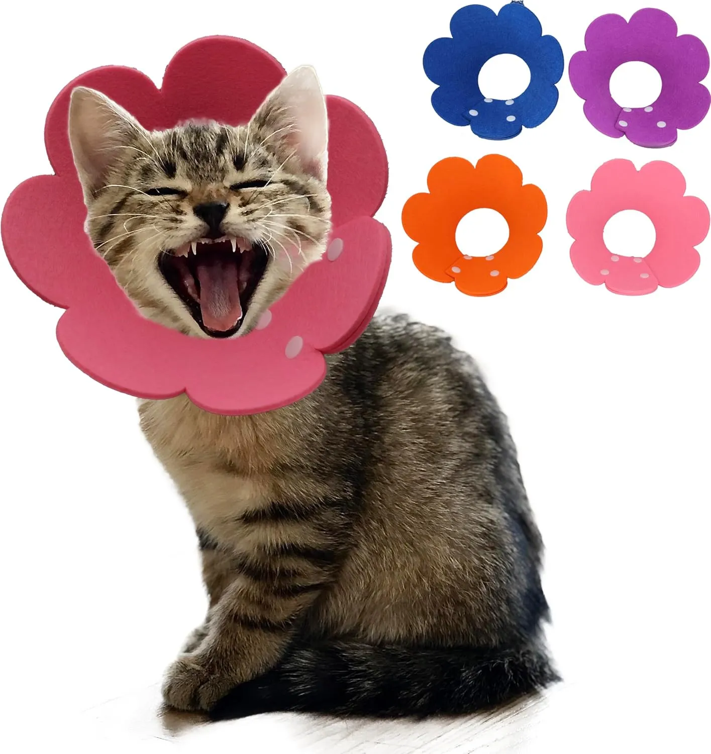Cat Cone Collar Soft 4 Pcs Cat Recovery Collar Stop Licking Kitten Cone E Collar Adjustable Elizabethan Surgery Collar After Surgery (Mutli Color, L)