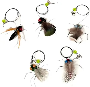 Cat Feather Toys Refills - Flies with Cord, Interactive Kitten Toys & Teaser Wand Attachments (5pcs Refills)